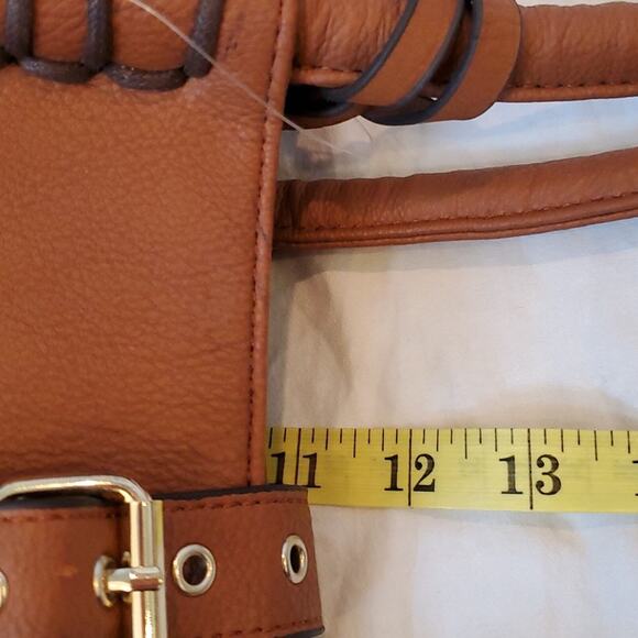 Black Rivet Purse Two Tone Black and Cognac Double Handle Bag w/Shoulder Strap - Picture 11 of 16